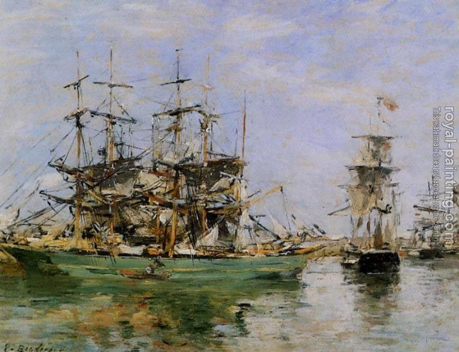 Eugene Boudin : A Three Masted Ship in Port